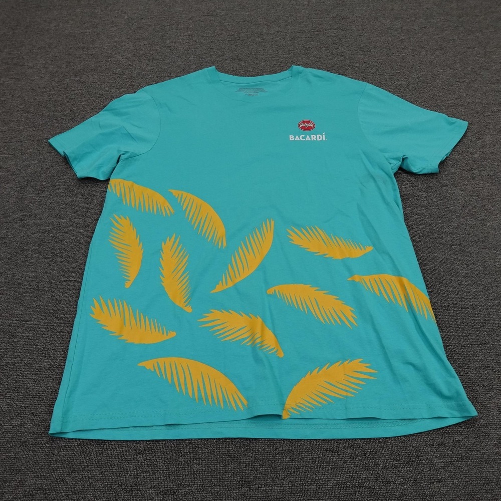 Bacardi Shirt Mens 2XL Blue Palm Leaf Graphic Tee Tagless‎ Tropical Beach